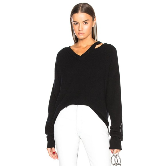 Helmut Lang Sweaters - NWT Helmut Lang Distressed V Neck Sweater Black